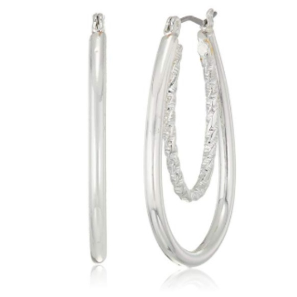 Women's Silver Double Hoop Earrings - Picture 5 of 5